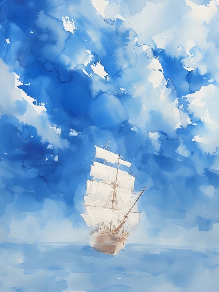 Watercolor Of A Sailing Ship