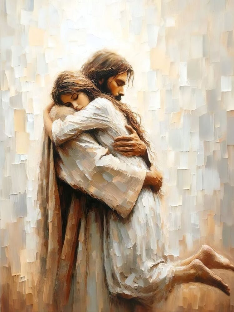 Safe In His Arms, Jesus And Woman Painting, Jesus Hugging Woman Wall Art, Jesus Painting, Jesus Wall Art, Christian Home Decor, Lds Wall Art