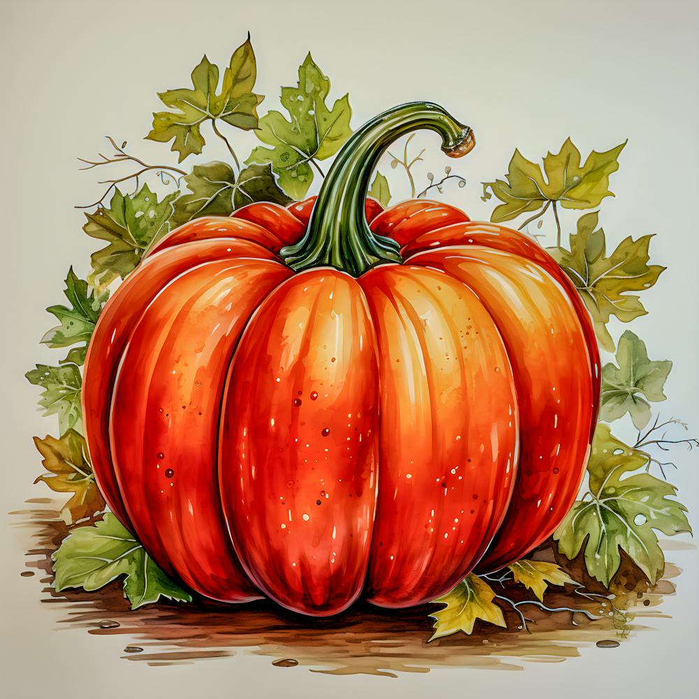 Autumn Harvest Pumpkin Art - Realistic Watercolor Fall Decor
