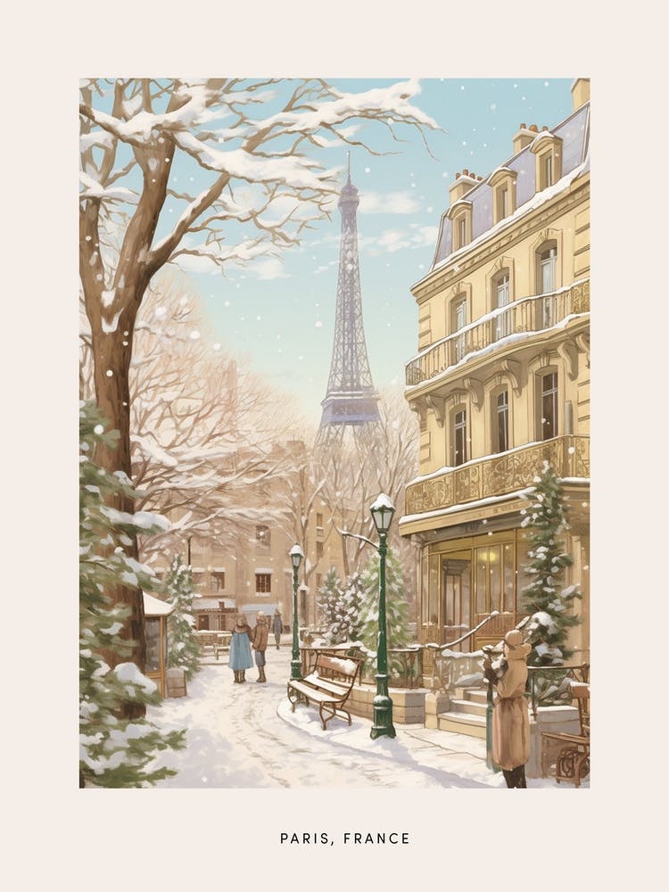 Vintage Winter Poster Paris France 1