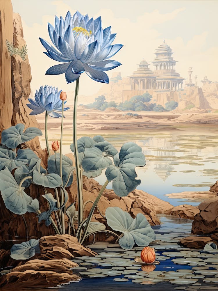 Blue Waterlily Flower Victorian Style 0