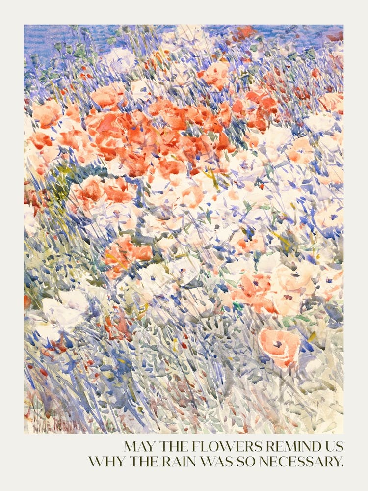 Watercolor Flowers Meadow Landscape with Inspirational Quote