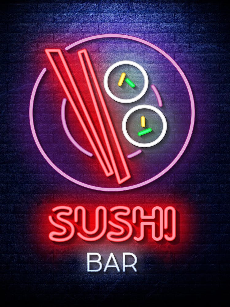 Sushi — Neon food sign, Food kitchen poster, photo art