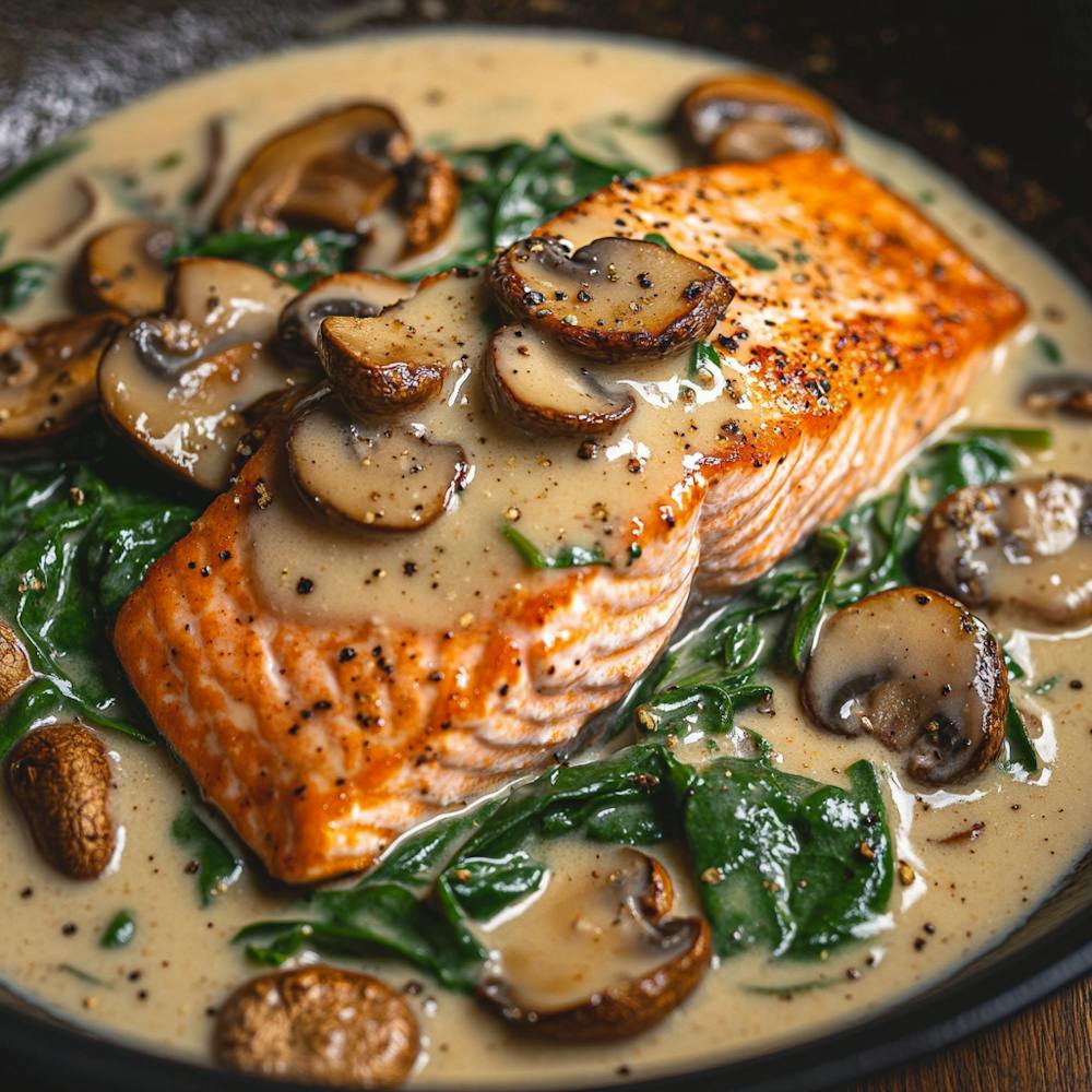 Salmon With Mushrooms And Spinach