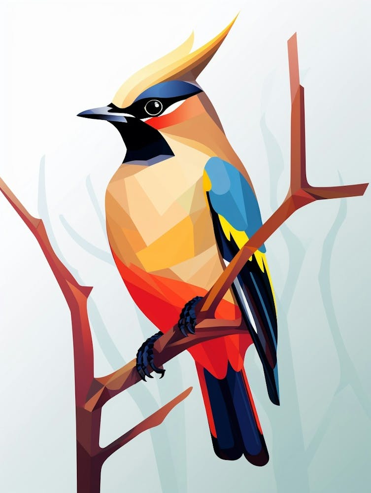 Colourful Geometric Bird Cedar Waxwing 3