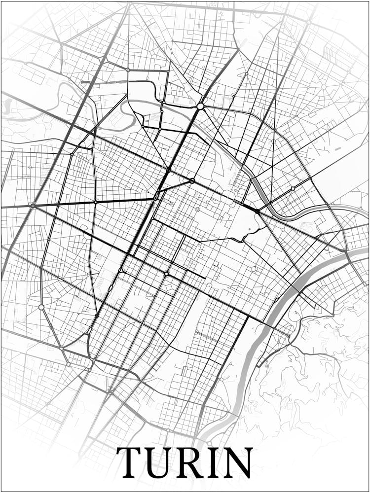 Turin, Italy, City Map, Black And White Fade Design