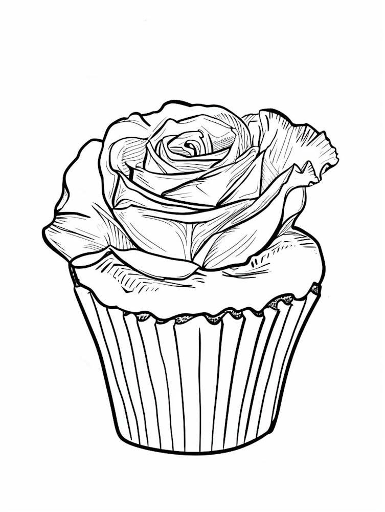 Rose Cupcake Line Drawing 1