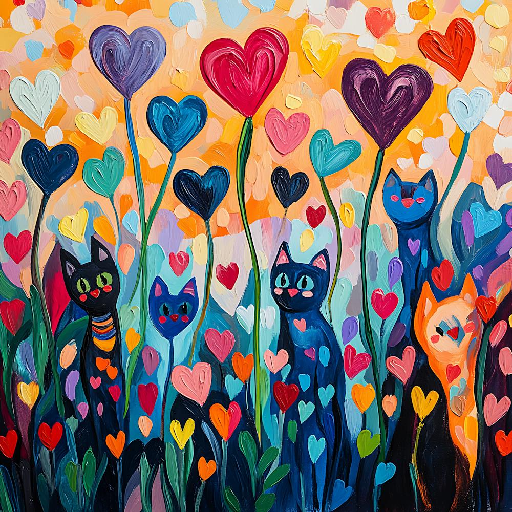 Abstract painting of a cat in a flower field 13
