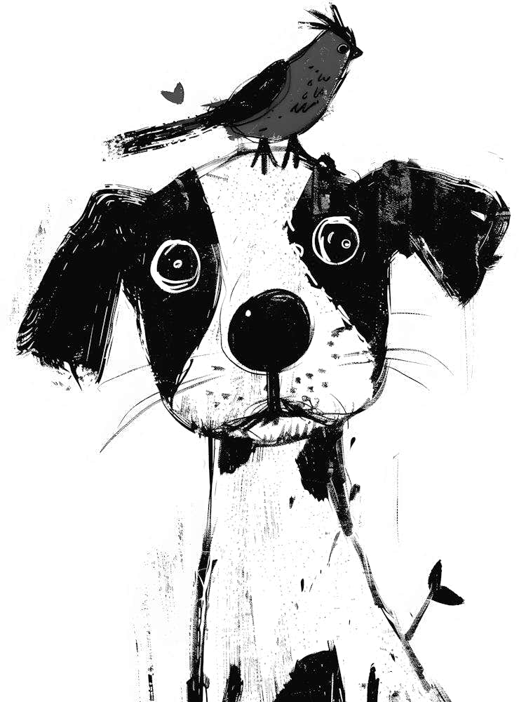 Bird On Dog'S Head