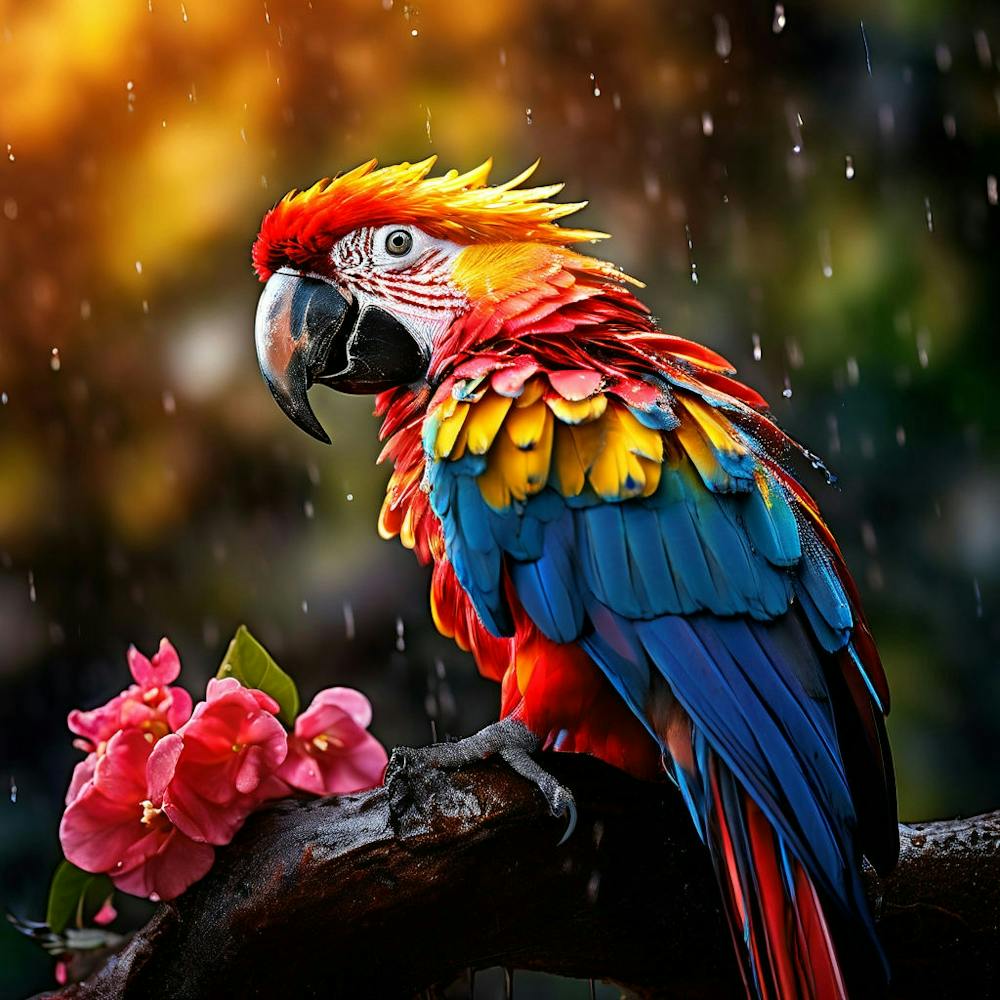Colorful Parrot In The Rain