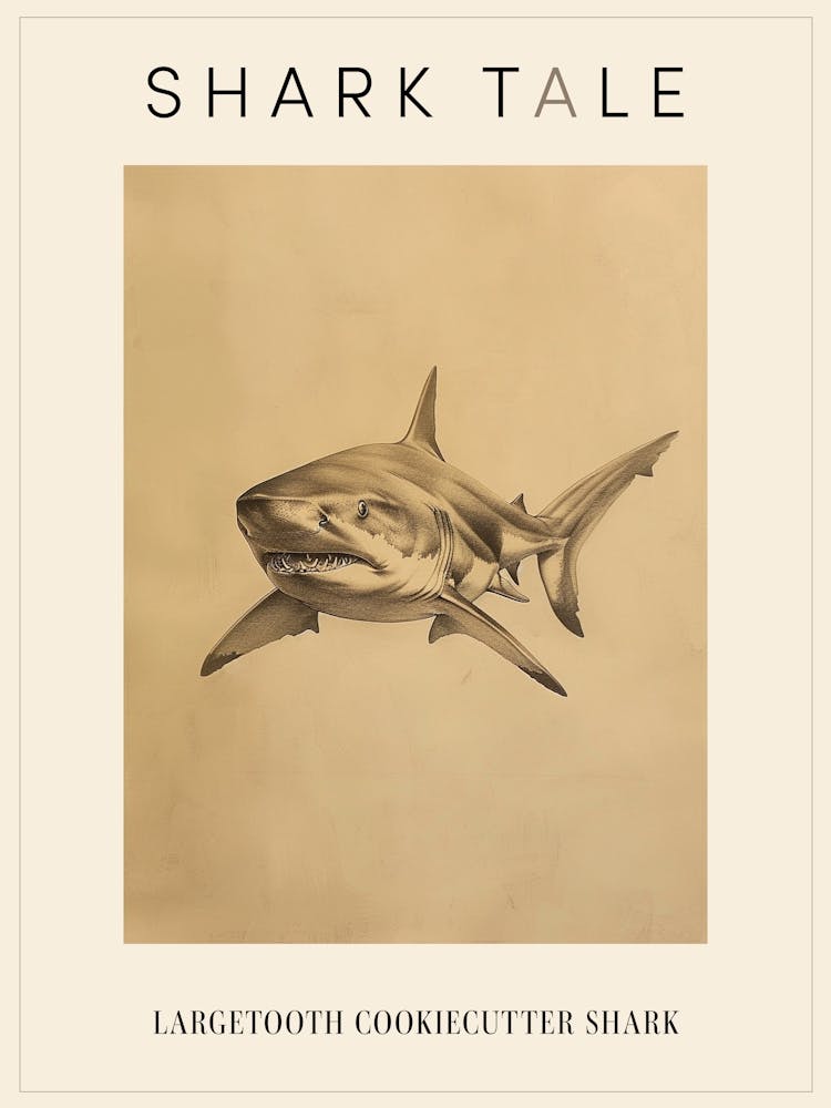 Largetooth Cookiecutter Shark Vintage Illustration 5 Poster