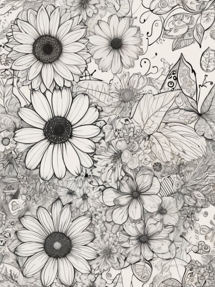 Sunflowers In Black And White