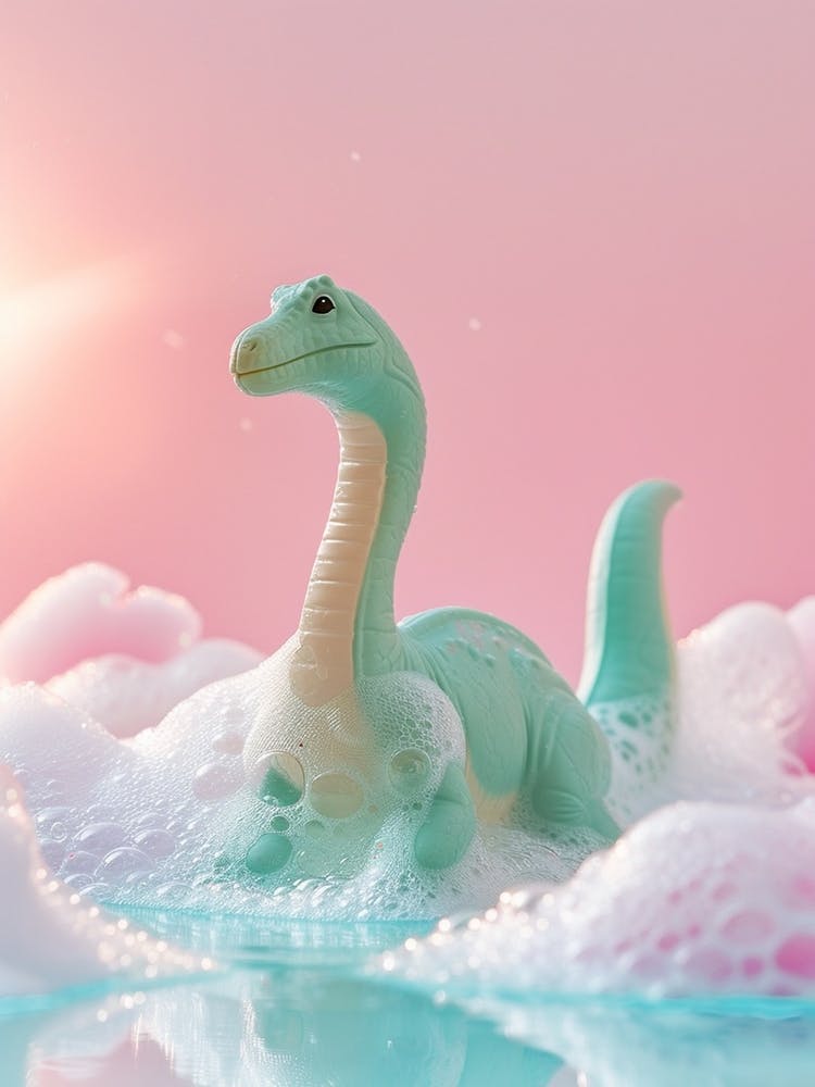 Pastel Toy Dinosaur In The Bubble Bath 1