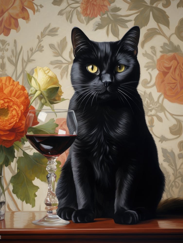 Black Cat With Wine Glass