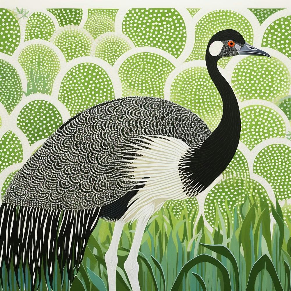 Ohara Koson Inspired Bird Painting Ostrich 1 Square