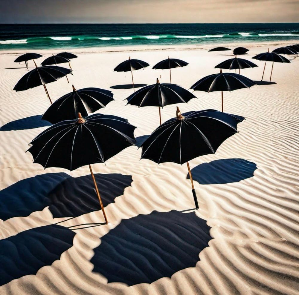 Black Umbrellas On The white Beach