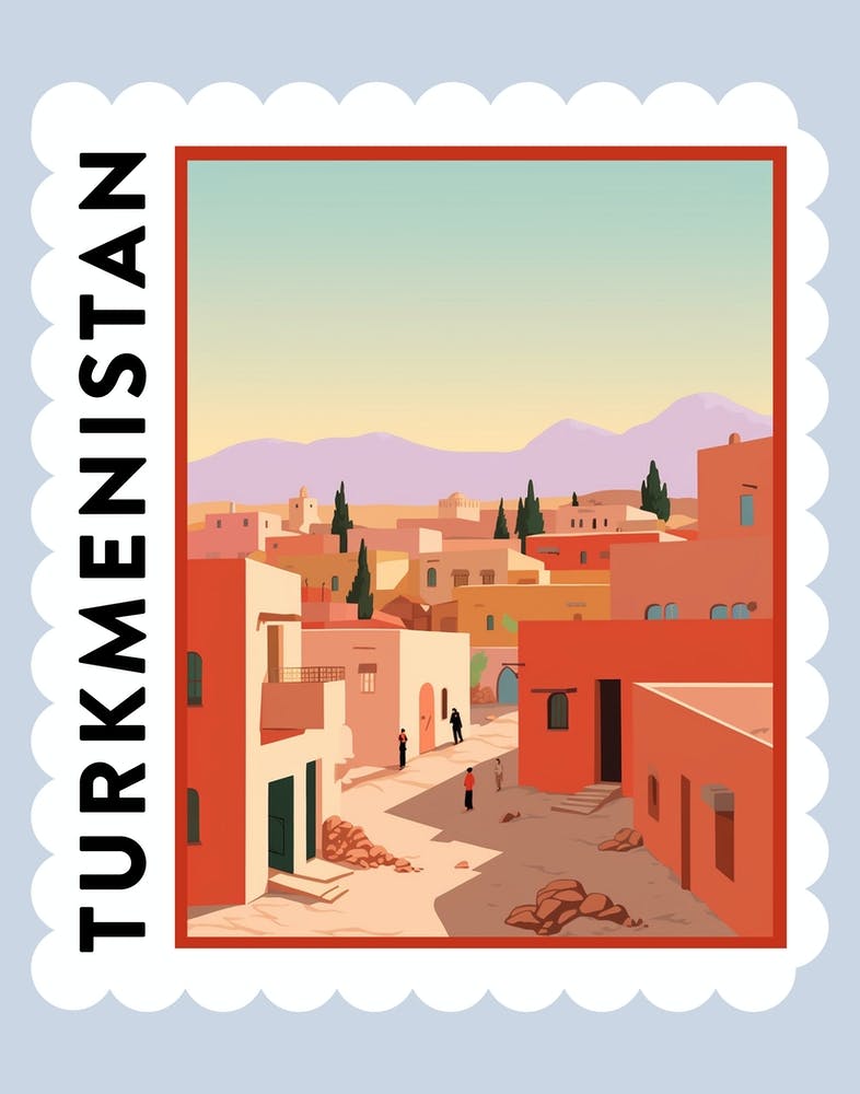 Turkmenistan Travel Stamp Poster