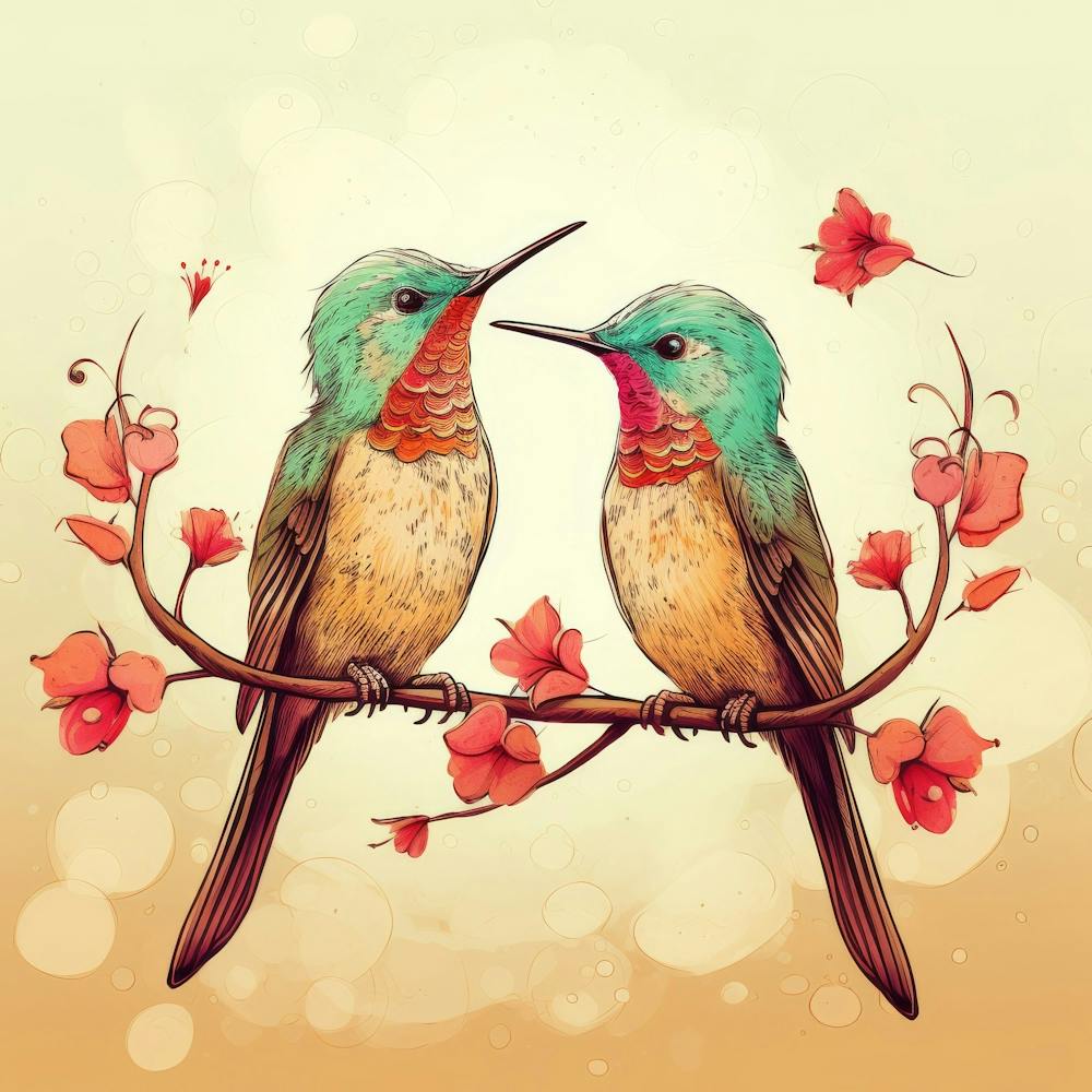 Funny Cute Hummingbirds Cartoon Vintage