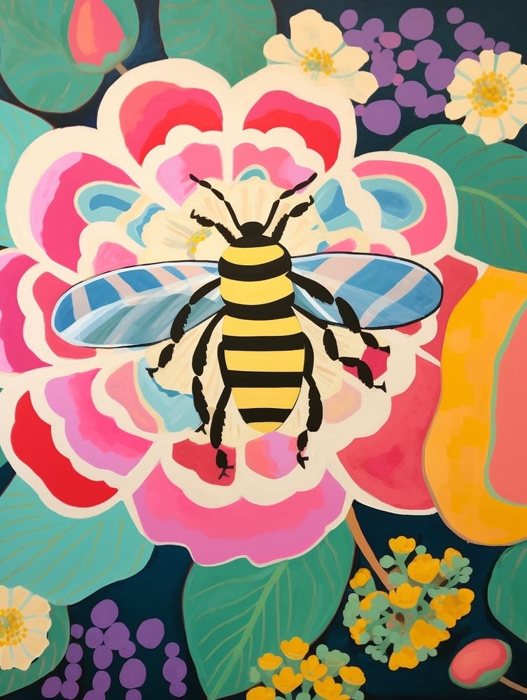 Peinture animalière maximaliste Honey Bee 2