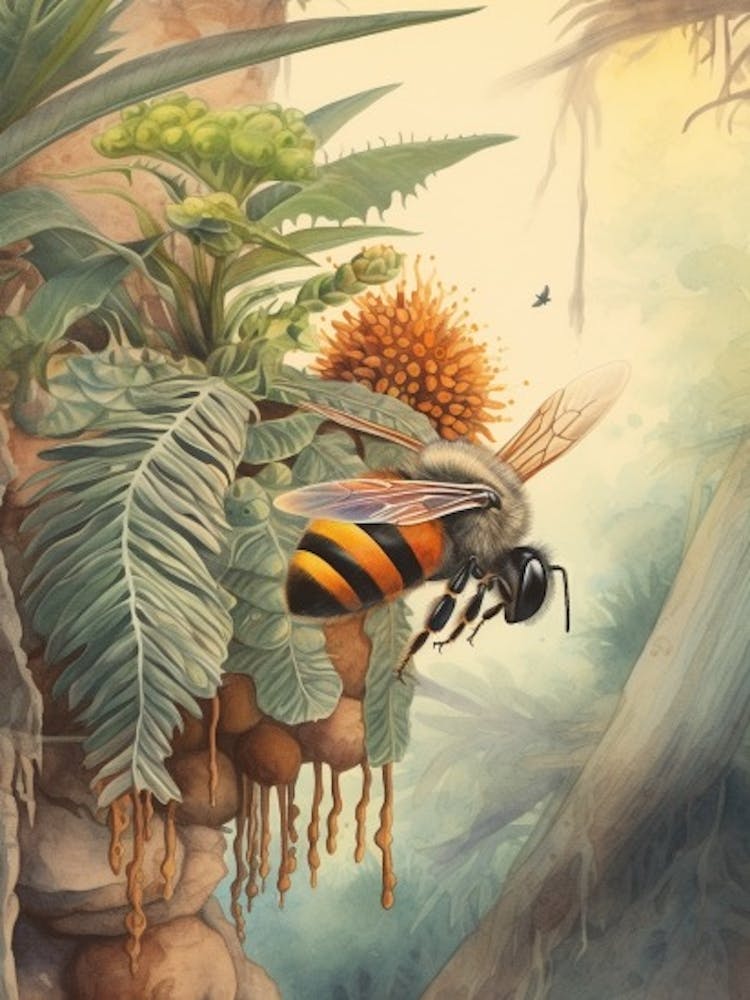 Orange Banded Bee Beehive Watercolour Illustration 4