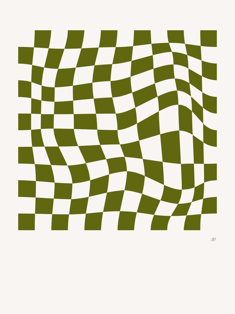 Wavy Checkered Pattern Poster Olive