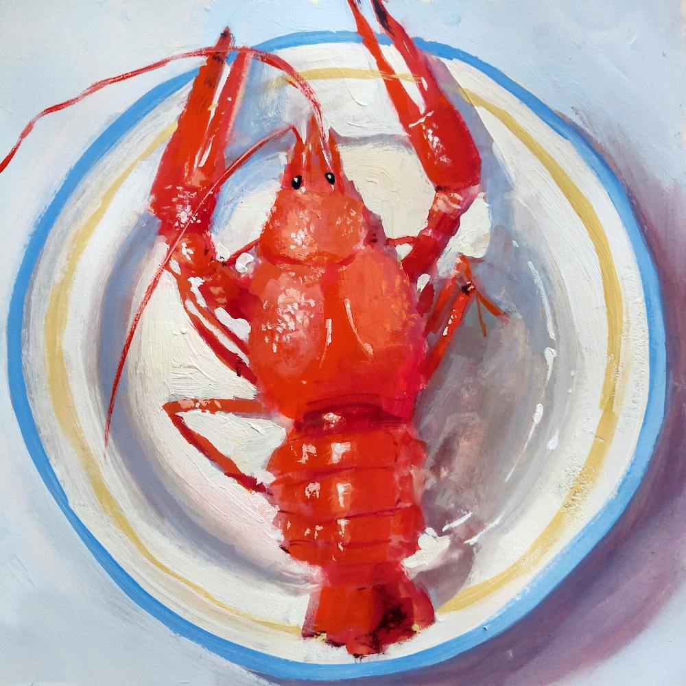 Boiled Crawfish In A Plate With Blue Rime Square
