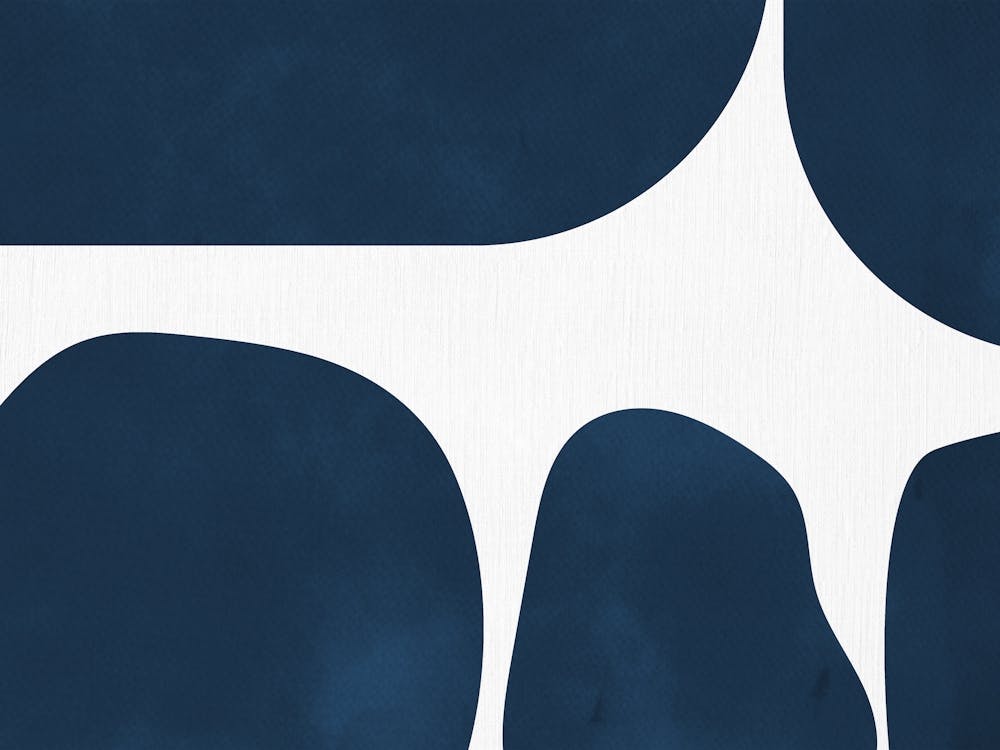 Blue and White Abstract Geometric Shapes Mid-century Modern Navy Artwork