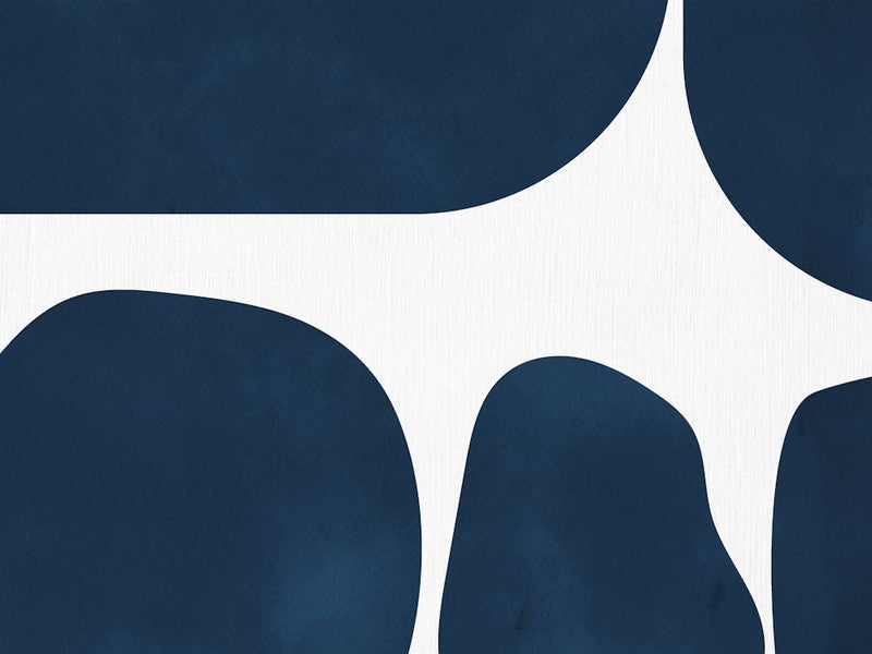 Blue and White Abstract Geometric Shapes Mid-century Modern Navy Artwork