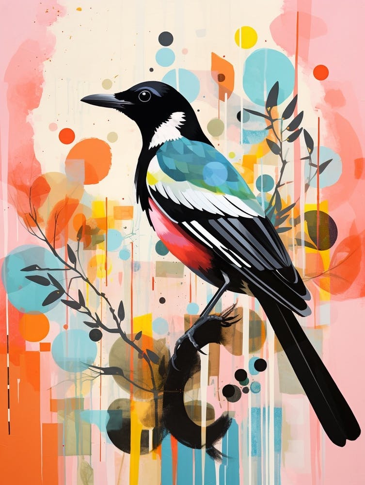 Bird Painting Collage Magpie 1