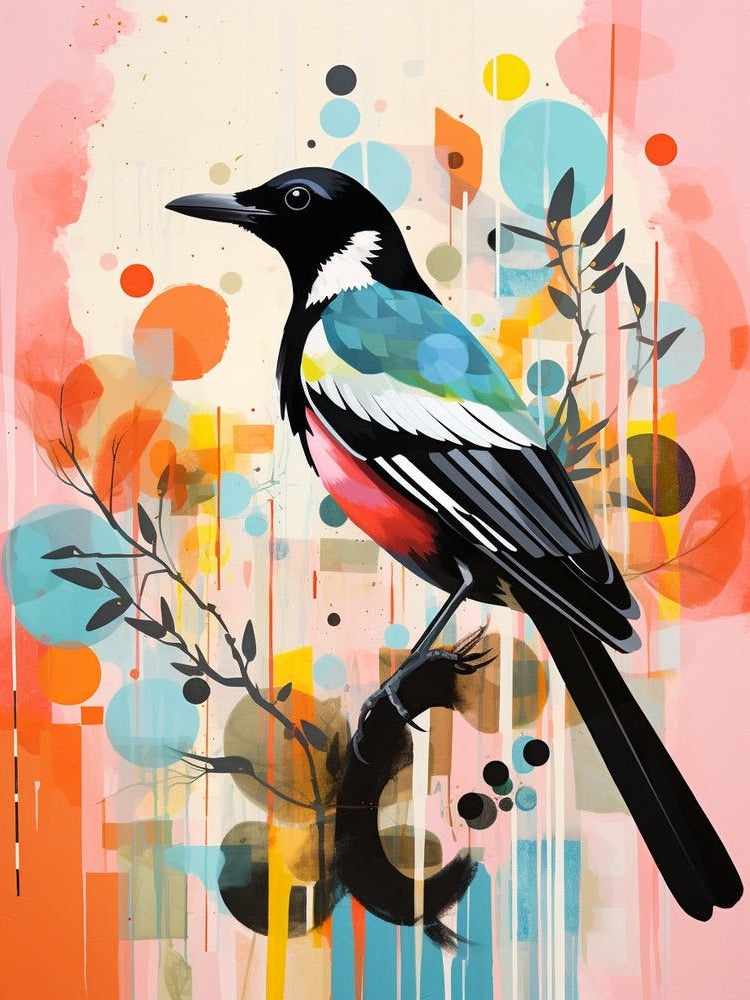 Bird Painting Collage Magpie 1