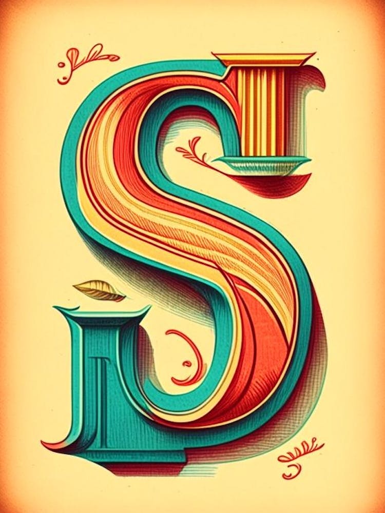 S, Letter, Alphabet Vintage Sketch 2
