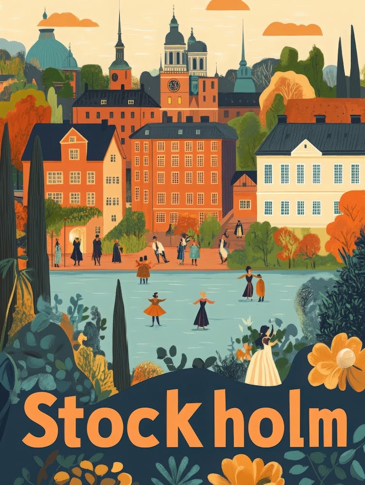 Aihrgdesign Ein von den 1970ern inspiriertes Reiseplakat für Stockholm 1