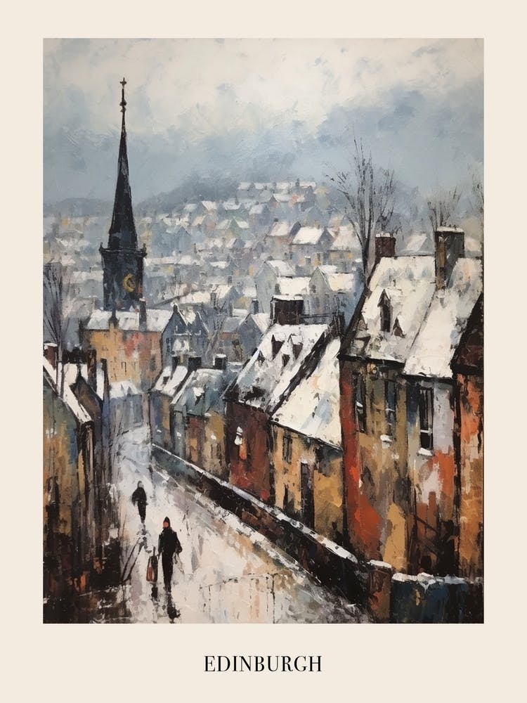 Vintage Winter Painting Poster Edinburgh Scotland 4