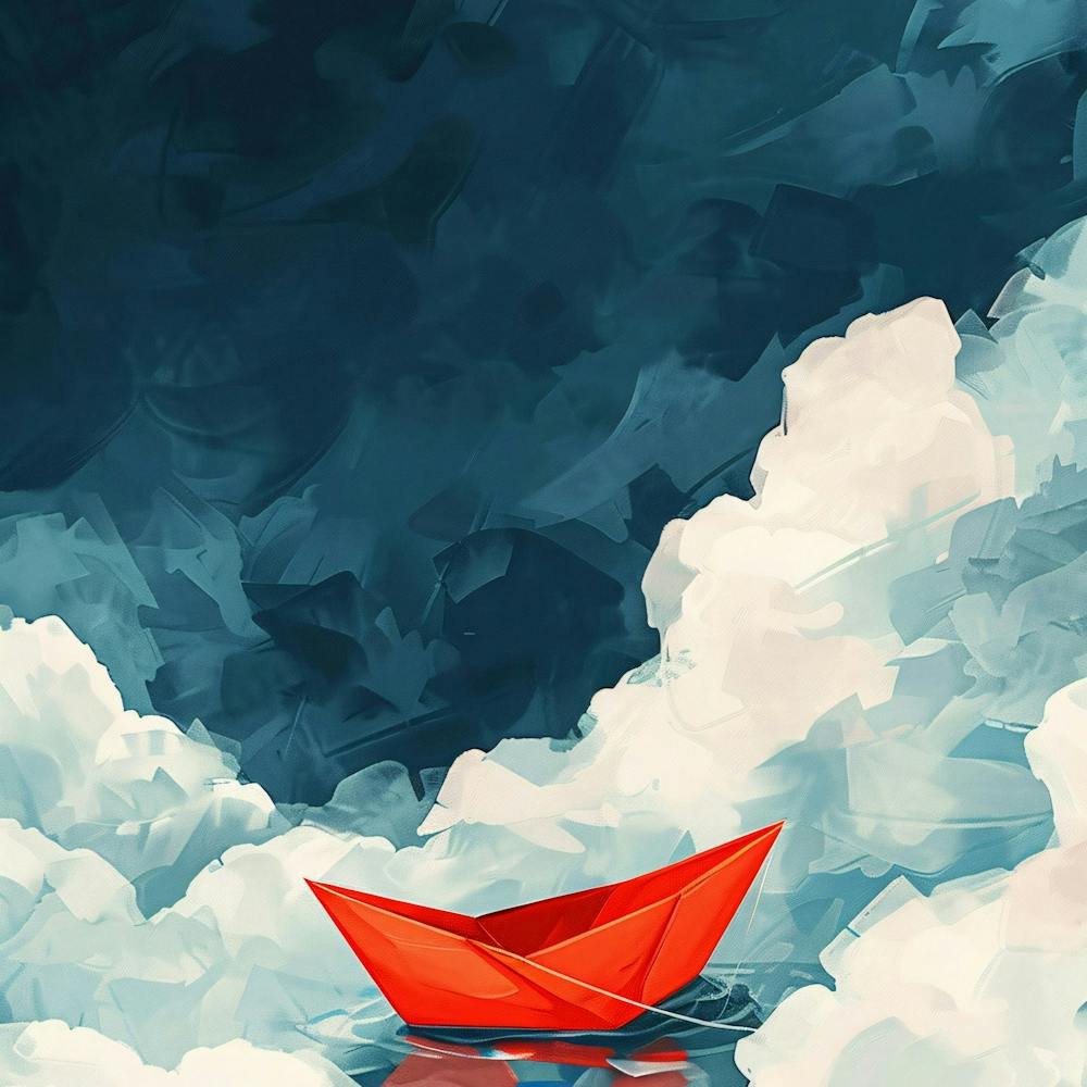 Papierboot in den Wolken