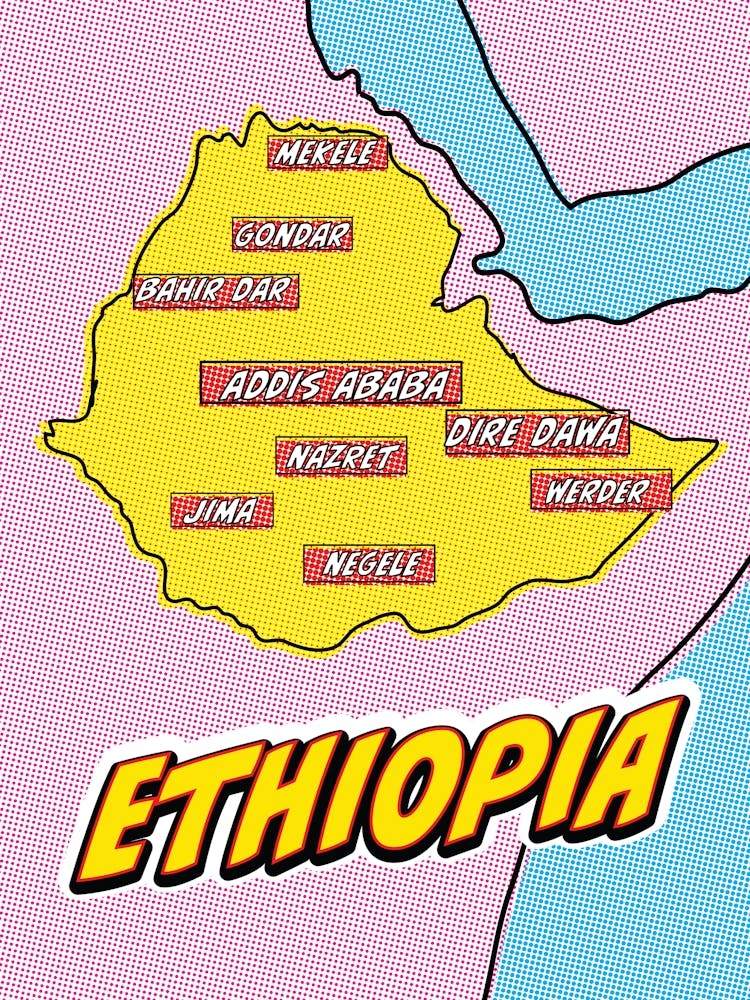 Pop Art Map Of Ethiopia