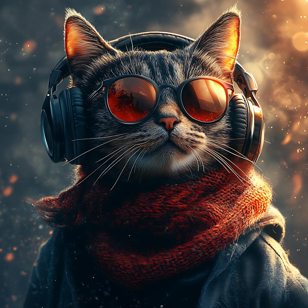 Cool Cat With Headphones Scarf 13