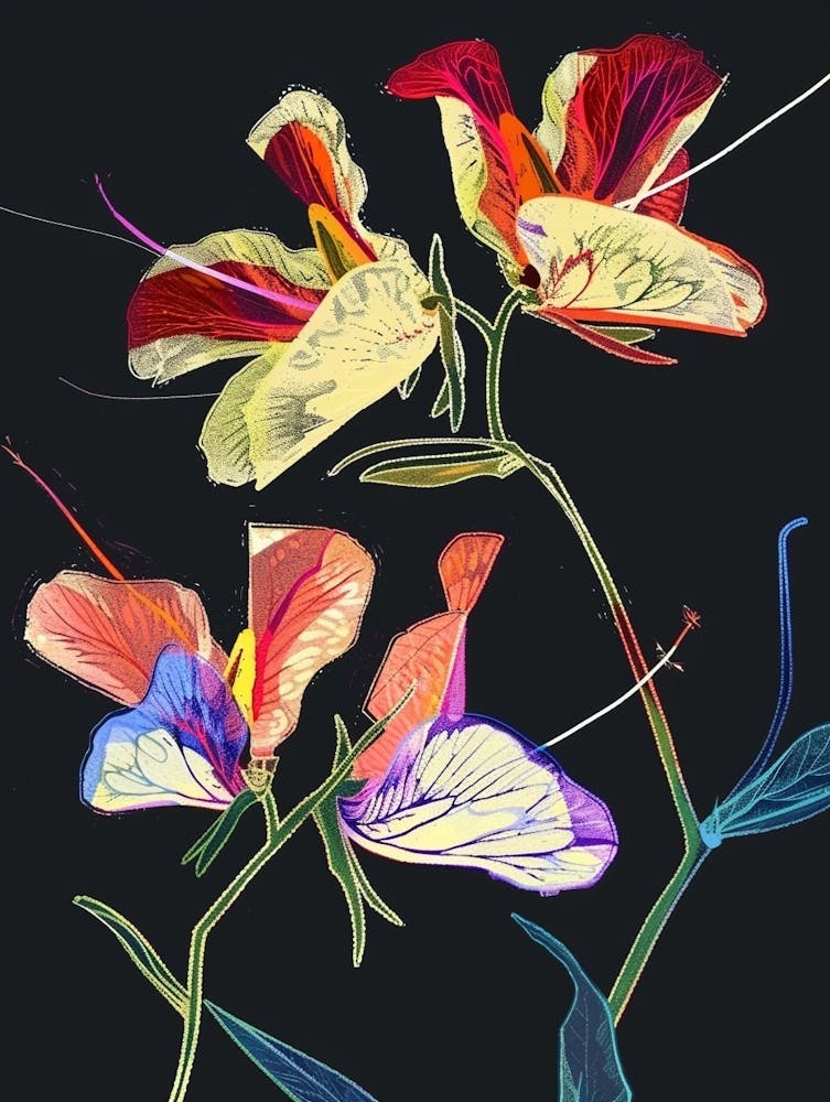 Neon Flowers On Black Sweet Pea 2
