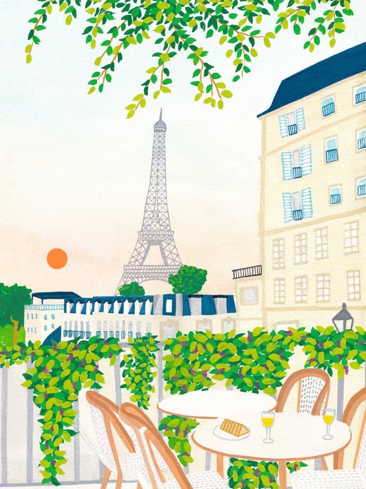 Eiffel Tower, Paris cafe poster, Paris wall art, Travel art print, travel poster, gift