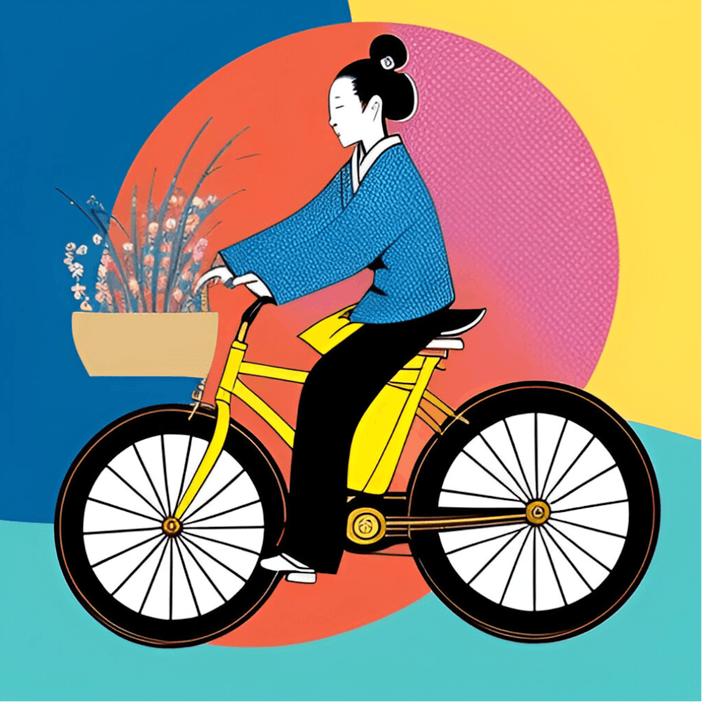 Asian Woman Riding A Bicycle
