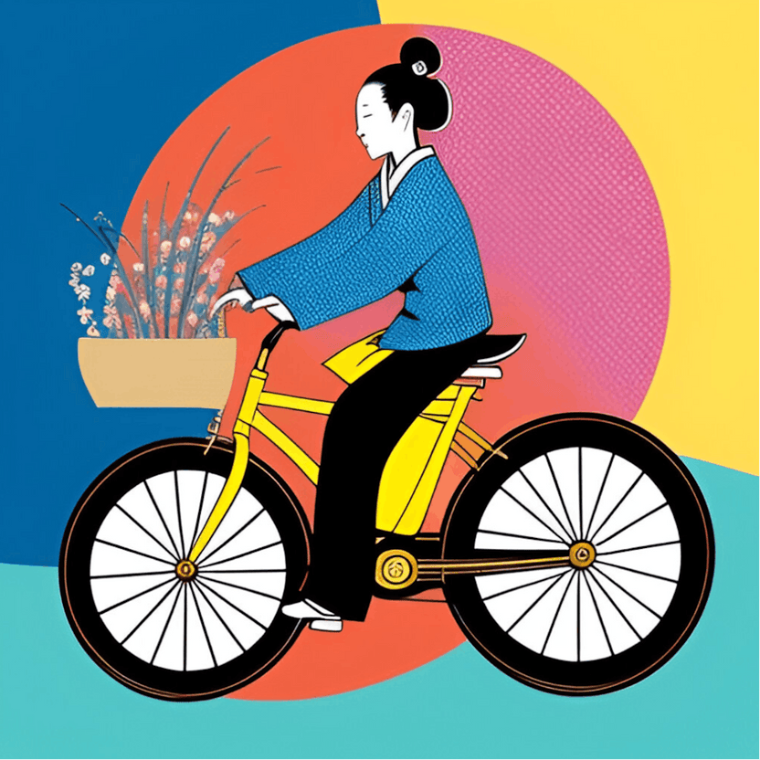 Asian Woman Riding A Bicycle