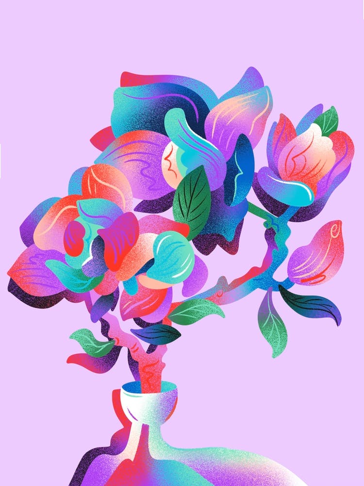 Magnolias In A Vase On Lavender