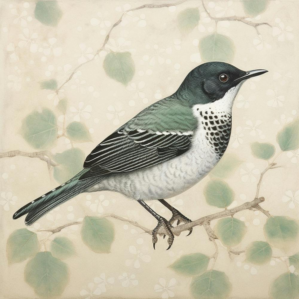 Ohara Koson Inspired Bird Painting Robin 4 Square