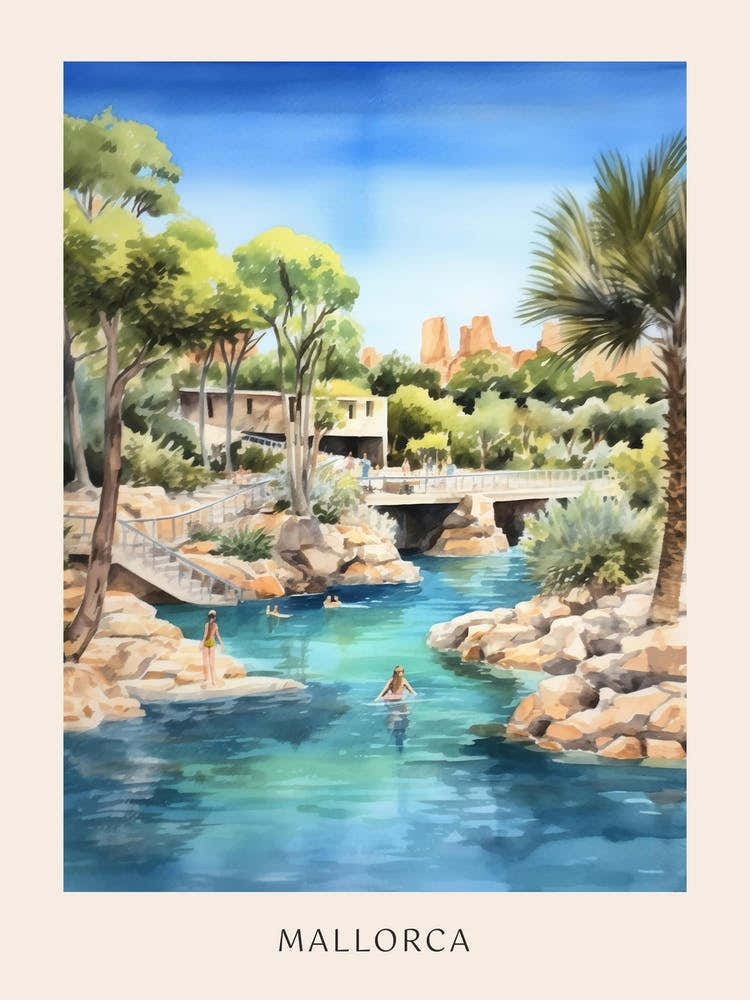 Swimming In Mallorca Spain Watercolour Poster