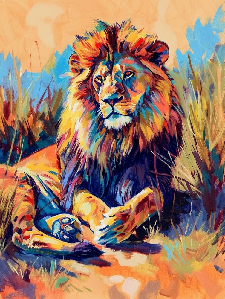 Masai Lion Resting In The Sun Fauvist Painting 1