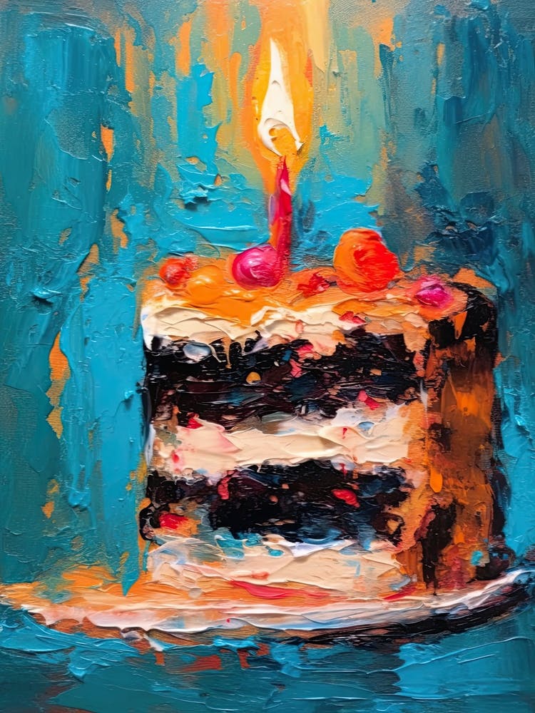 A Slice Of Birthday Cake Oil Painting 3