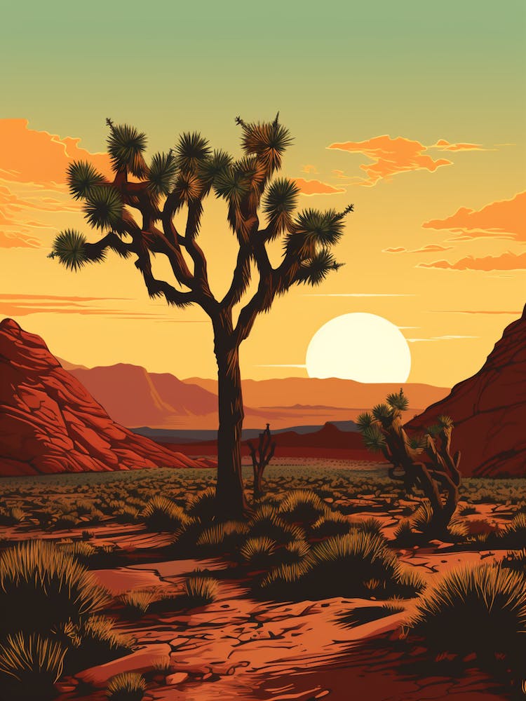 Retro Illustration Of A Joshua Tree At Dusk 2