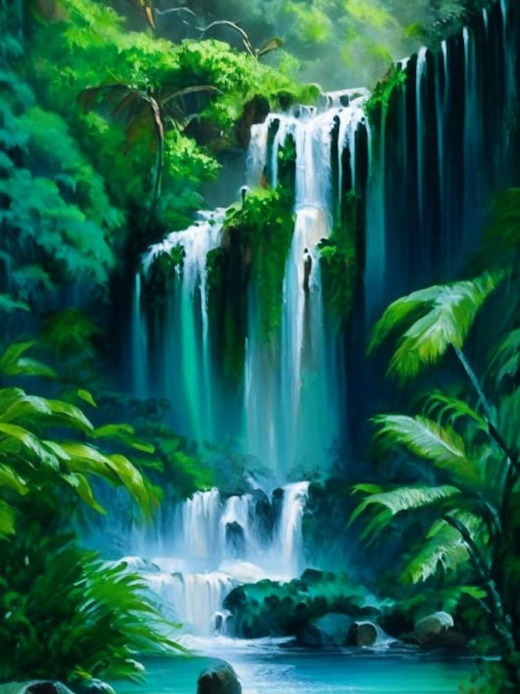 Waterfalls In A Jungle Waterscape Impressionism 1