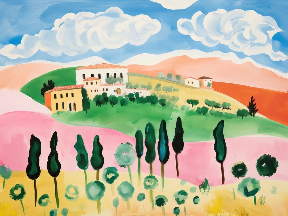 Tuscany Hills Italy Cute Watercolour Illustration 3