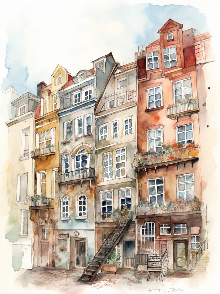 Neukolln Berlin Neighborhood, Watercolour 4