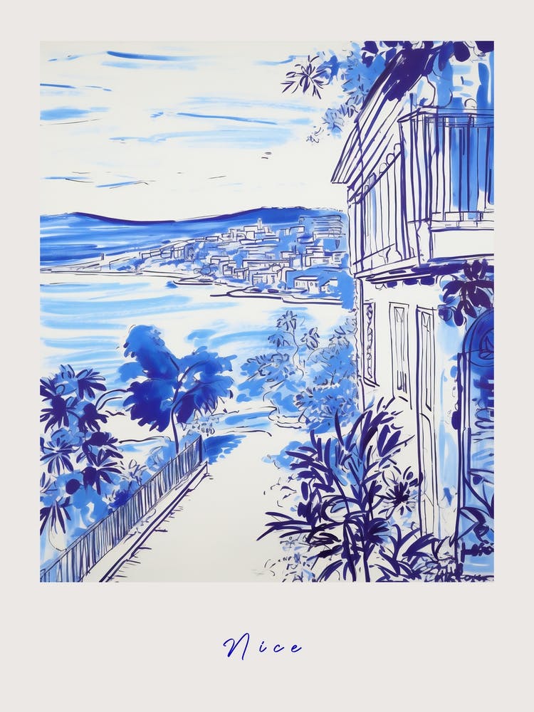 Nice France 4 Mediterranean Blue Drawing Poster